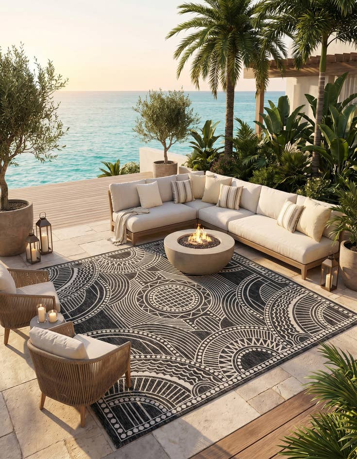 Detail image of 10' x 10' Easy-Clean Traditional Indoor / Outdoor Square Rug