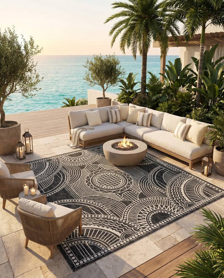 Detail image of 10' x 10' Easy-Clean Traditional Indoor / Outdoor Square Rug