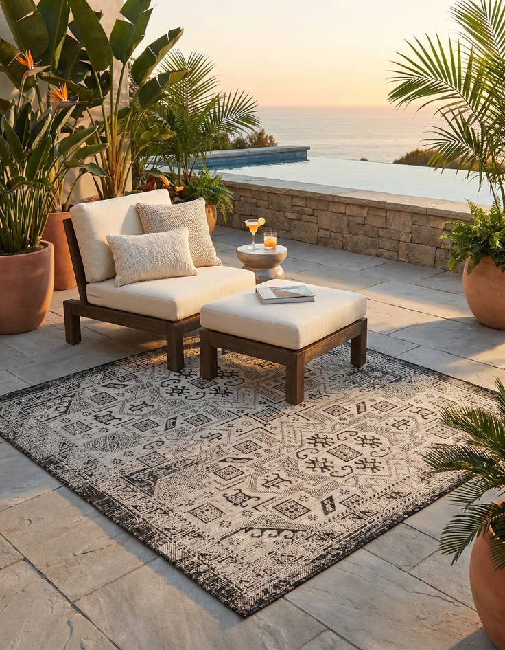 Detail image of 5' 3 x 5' 3 Easy-Clean Aztec Indoor / Outdoor Square Rug