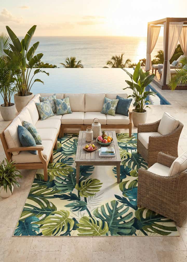 10' x 14' 2 Easy-Clean Botanical Indoor / Outdoor Rug