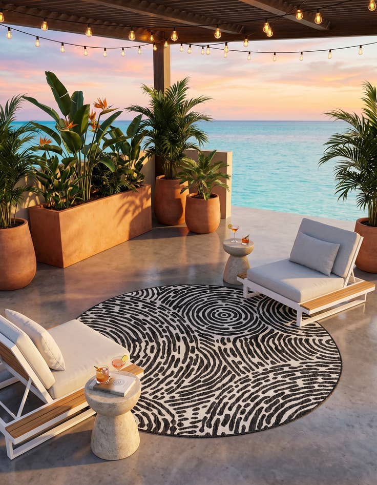 Detail image of 6' x 6' Easy-Clean Modern Indoor / Outdoor Round Rug