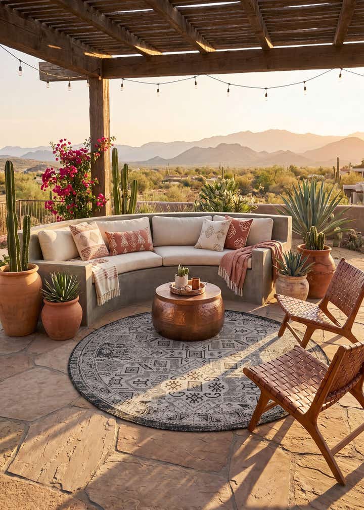5' 3 x 5' 3 Easy-Clean Aztec Indoor / Outdoor Round Rug