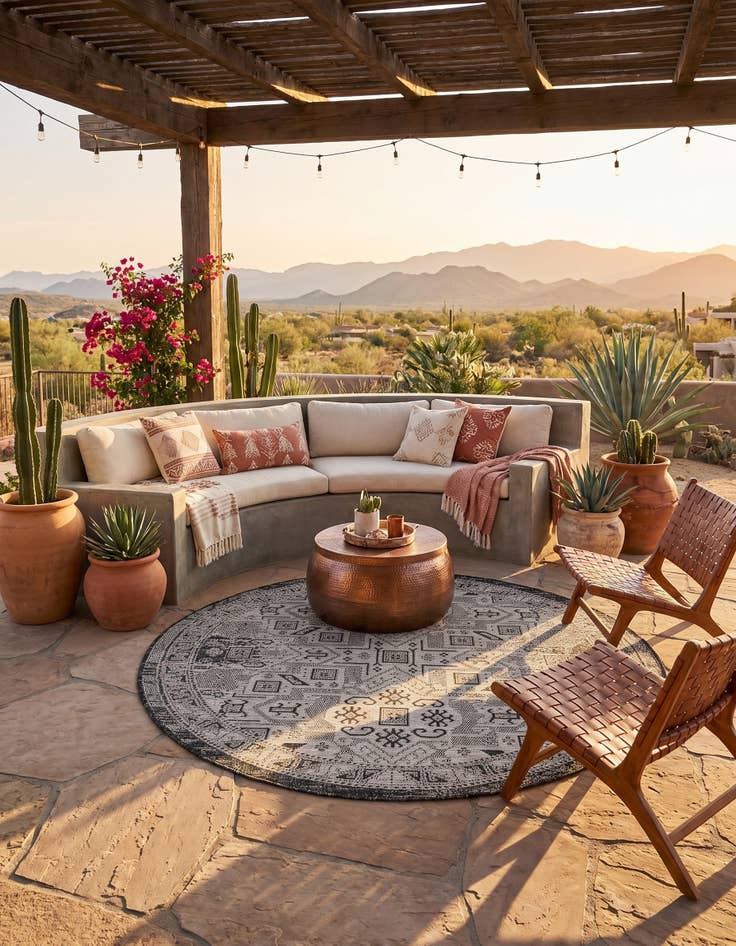 Detail image of 5' 3 x 5' 3 Easy-Clean Aztec Indoor / Outdoor Round Rug