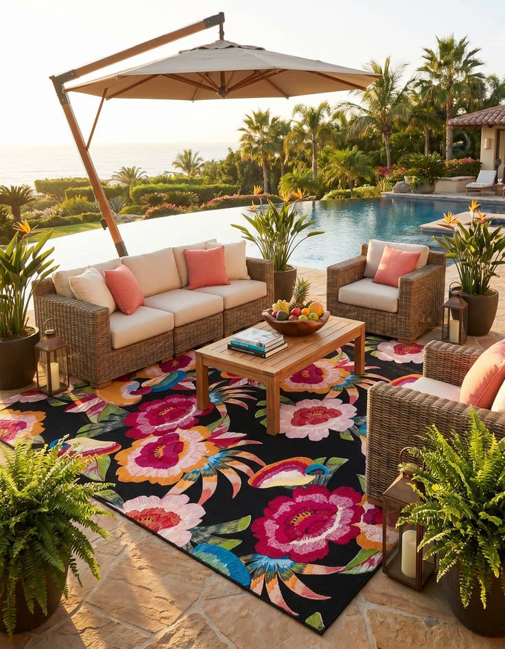 Detail image of 10' x 13' Easy-Clean Botanical Indoor / Outdoor Rug