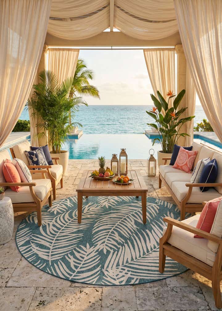 13' x 13' Easy-Clean Botanical Indoor / Outdoor Round Rug