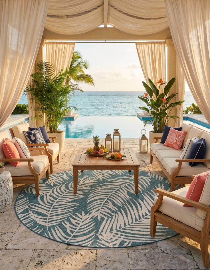 Detail image of 13' x 13' Easy-Clean Botanical Indoor / Outdoor Round Rug