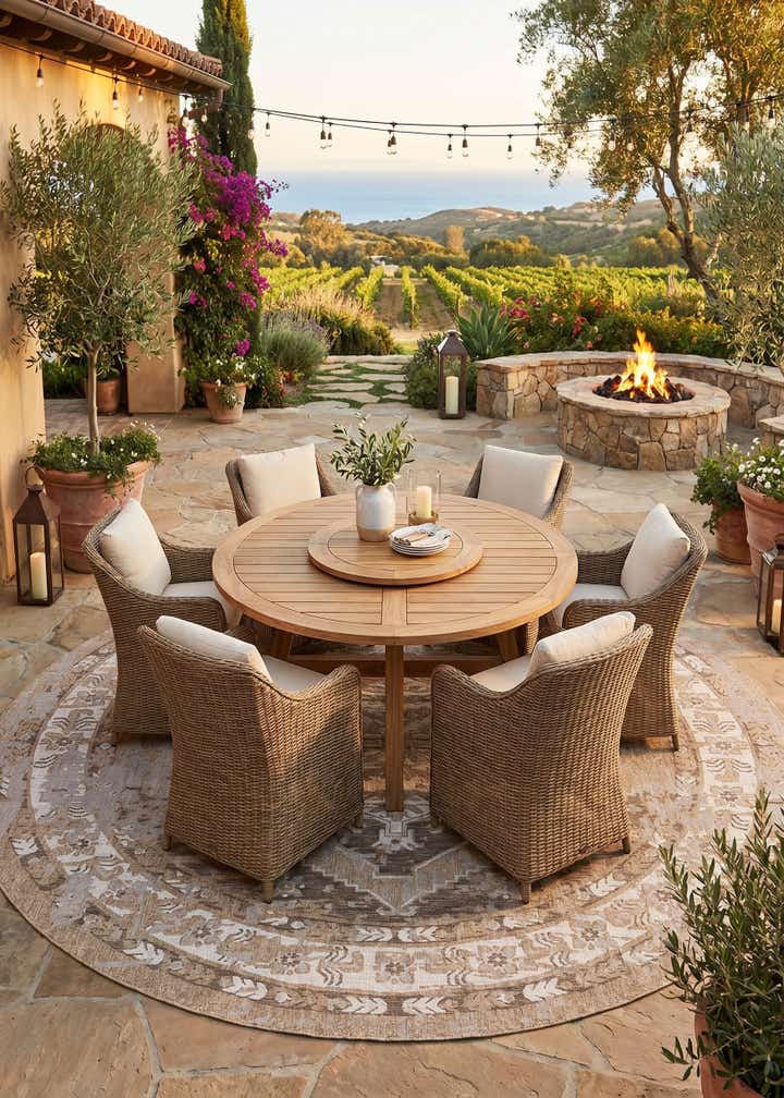 13' x 13' Easy-Clean Traditional Indoor / Outdoor Round Rug