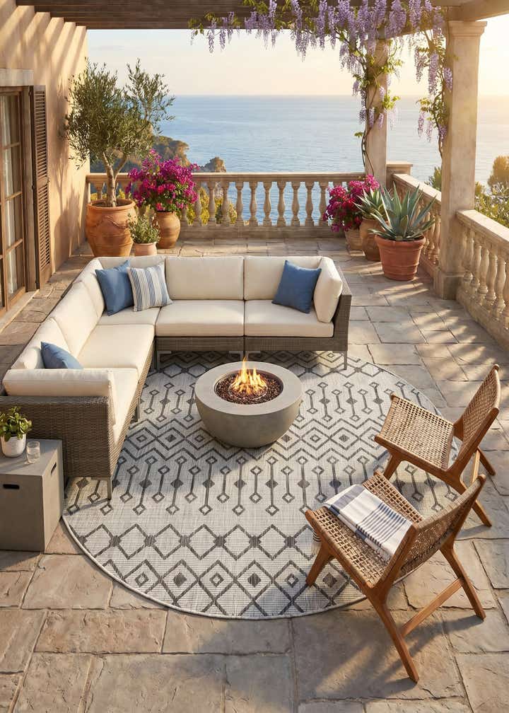 7' 10 x 7' 10 Easy-Clean Lattice Indoor / Outdoor Round Rug