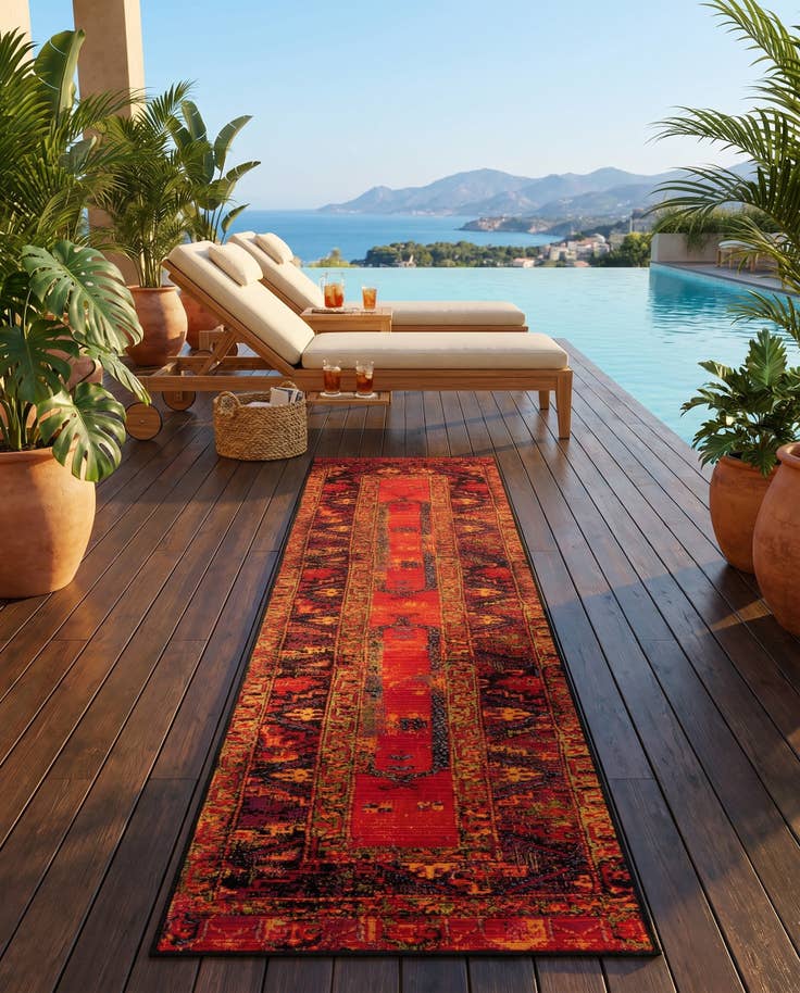 Detail image of 2' x 8' Easy-Clean Tribal Indoor / Outdoor Runner Rug