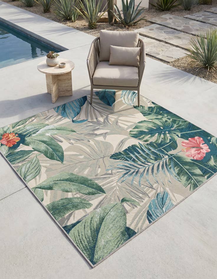 Detail image of 5' 3 x 5' 3 Easy-Clean Botanical Indoor / Outdoor Square Rug