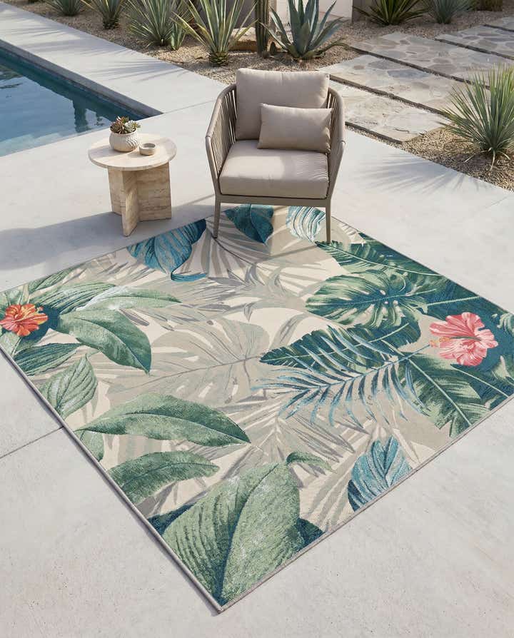 5' 3 x 5' 3 Easy-Clean Botanical Indoor / Outdoor Square Rug