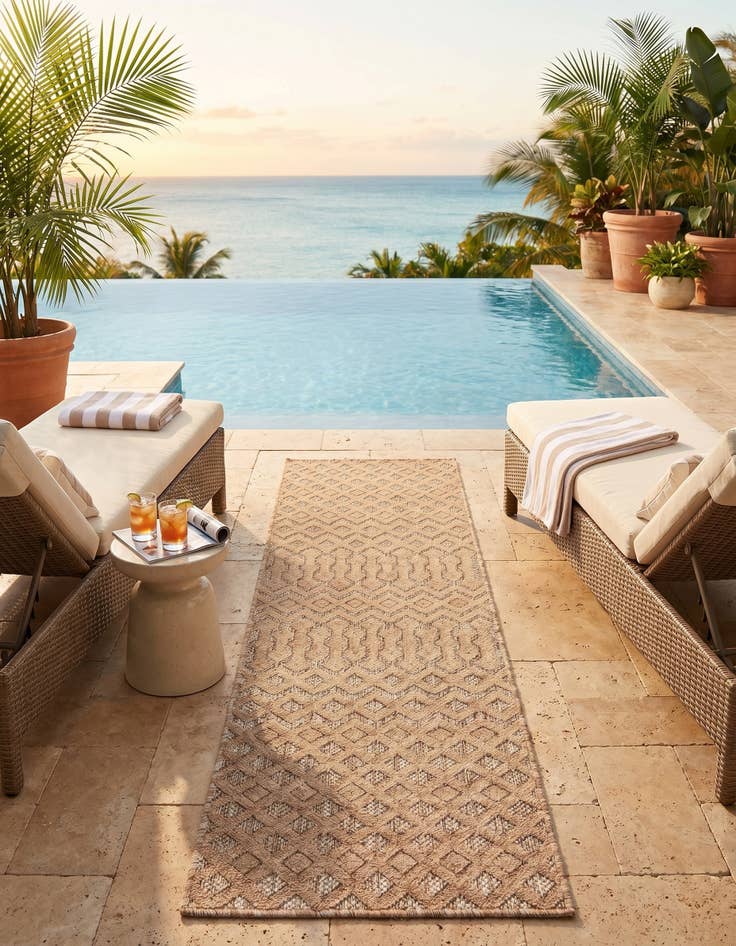 Detail image of 2' x 8' Easy-Clean Trellis Textured Indoor / Outdoor Runner Rug