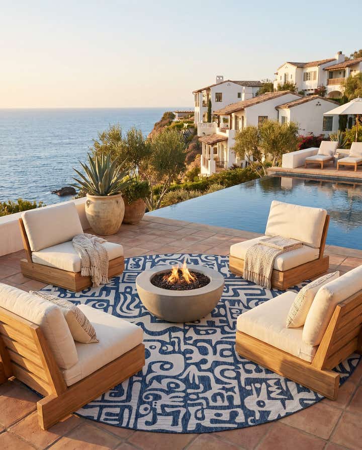 13' x 13' Easy-Clean Modern Indoor / Outdoor Round Rug