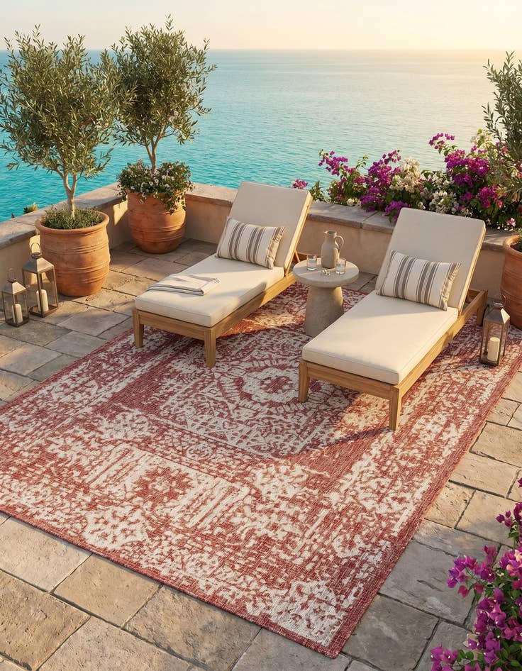 Detail image of 5' 3 x 8' Easy-Clean Traditional Indoor / Outdoor Rug