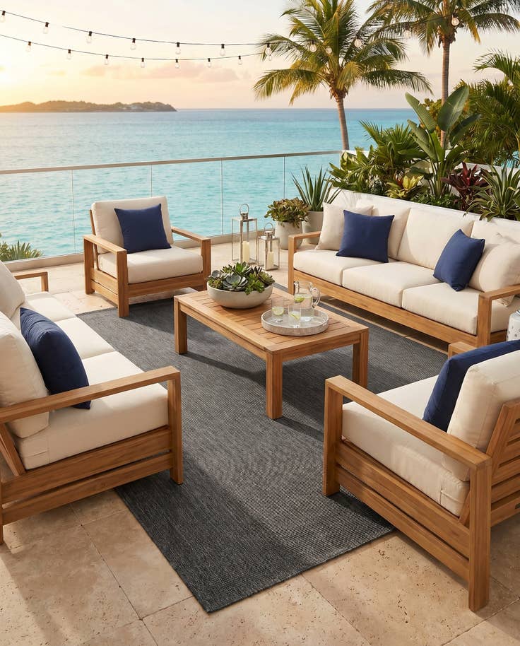 Detail image of 7' 10 x 10' Easy-Clean Solid Indoor / Outdoor Rug