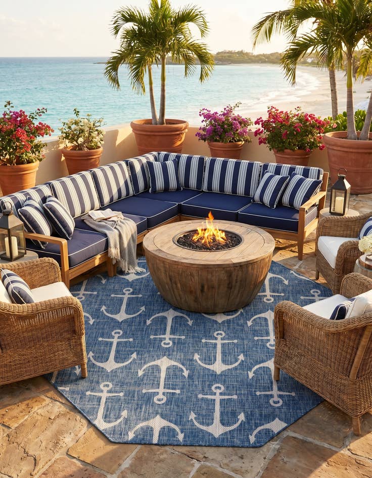 Detail image of 7' 10 x 7' 10 Easy-Clean Coastal Indoor / Outdoor Octagon Rug