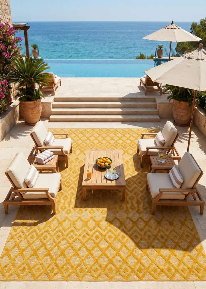 9' x 12' Easy-Clean Trellis Textured Indoor / Outdoor Rug