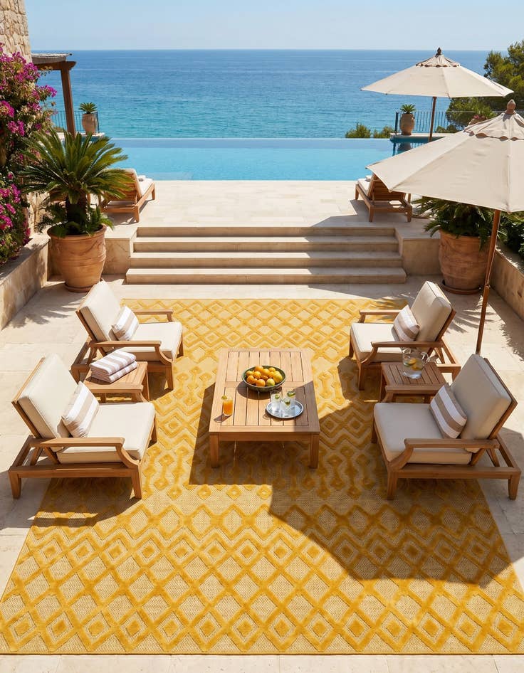 Detail image of 9' x 12' Easy-Clean Trellis Textured Indoor / Outdoor Rug