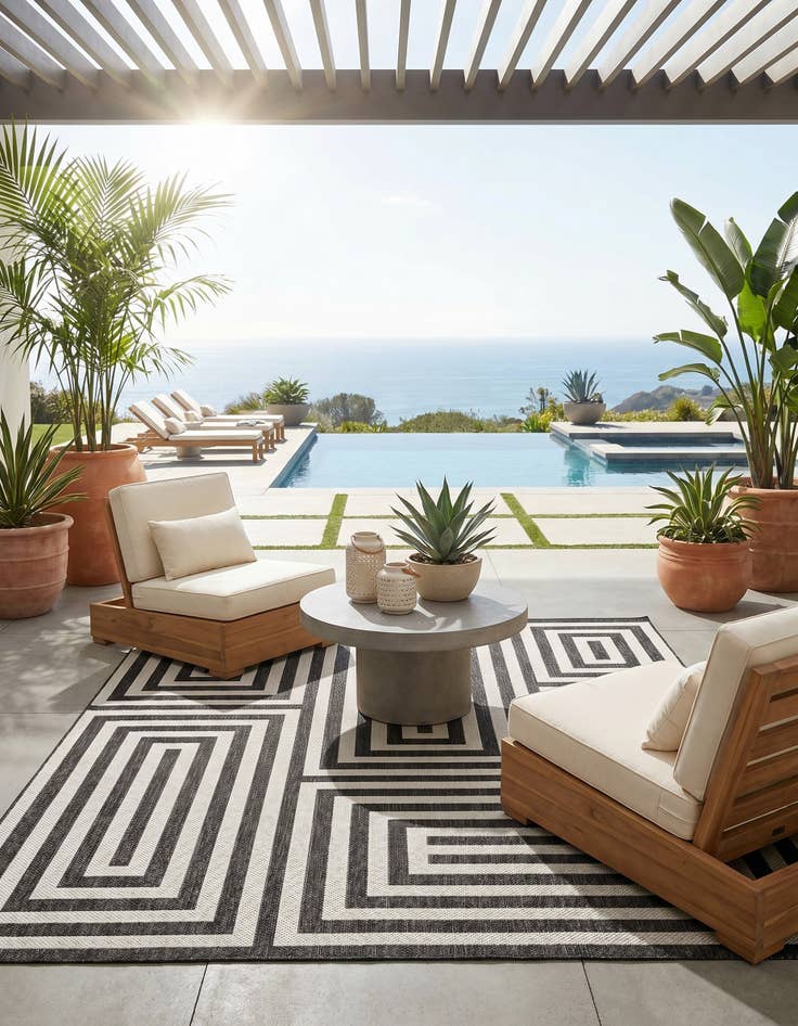 Detail image of 7' 10 x 7' 10 Easy-Clean Modern Indoor / Outdoor Square Rug