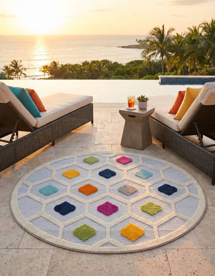 Detail image of 5' 3 x 5' 3 Easy-Clean Aruba Indoor / Outdoor Round Rug