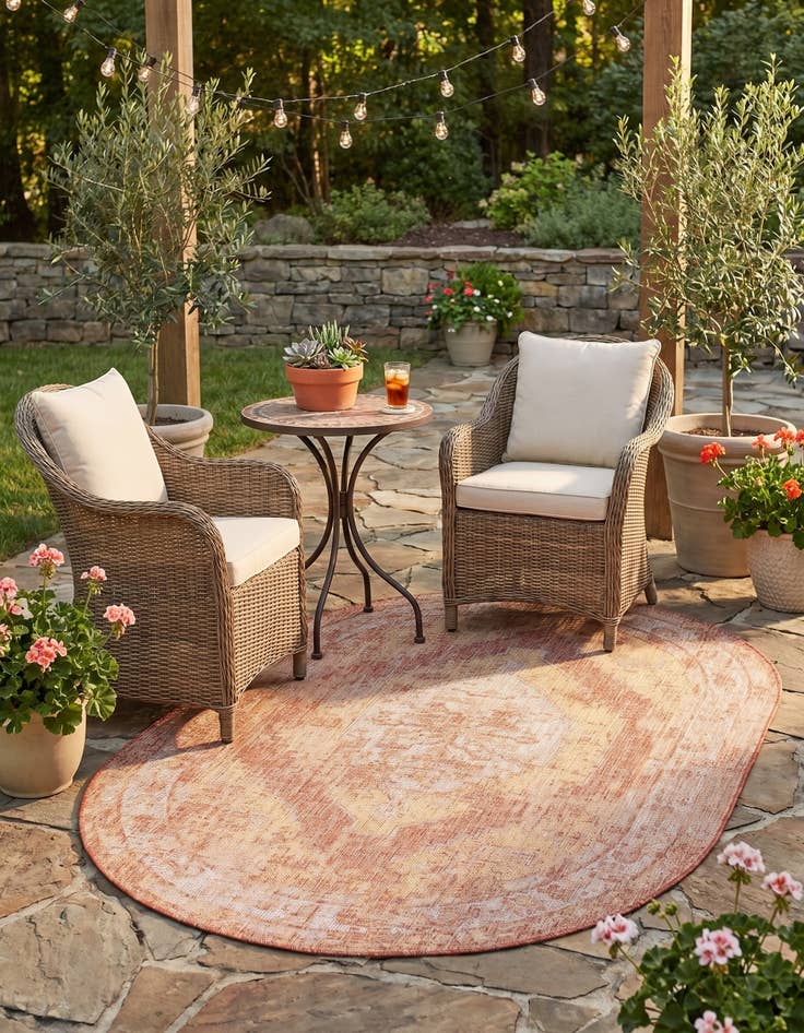 Detail image of 5' 3 x 8' Easy-Clean Traditional Indoor / Outdoor Oval Rug