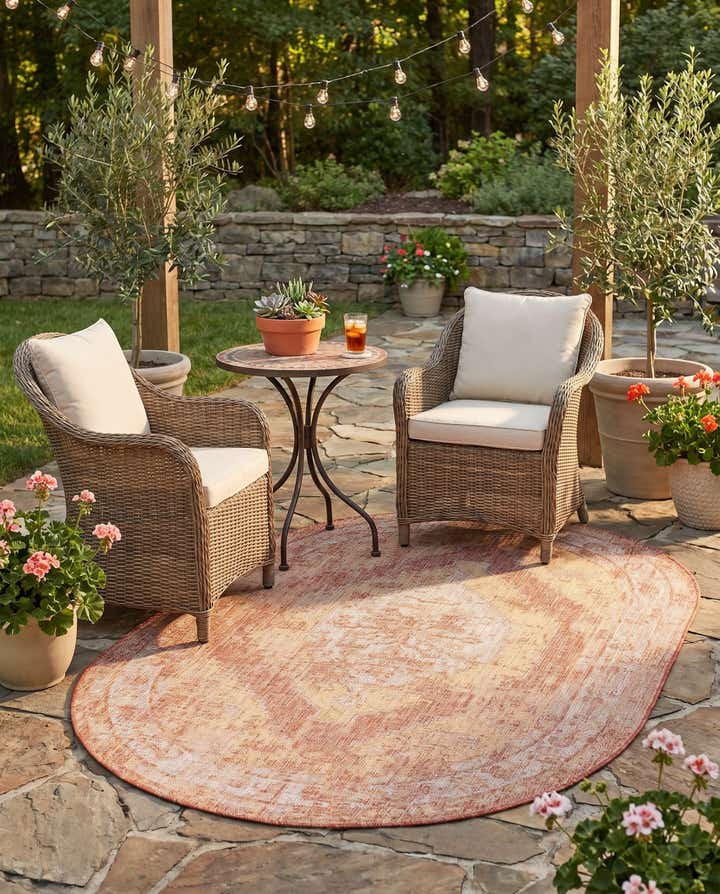 5' 3 x 8' Easy-Clean Traditional Indoor / Outdoor Oval Rug
