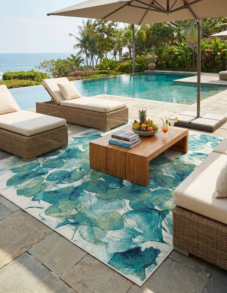 Detail image of 7' 10 x 11' Easy-Clean Botanical Indoor / Outdoor Rug