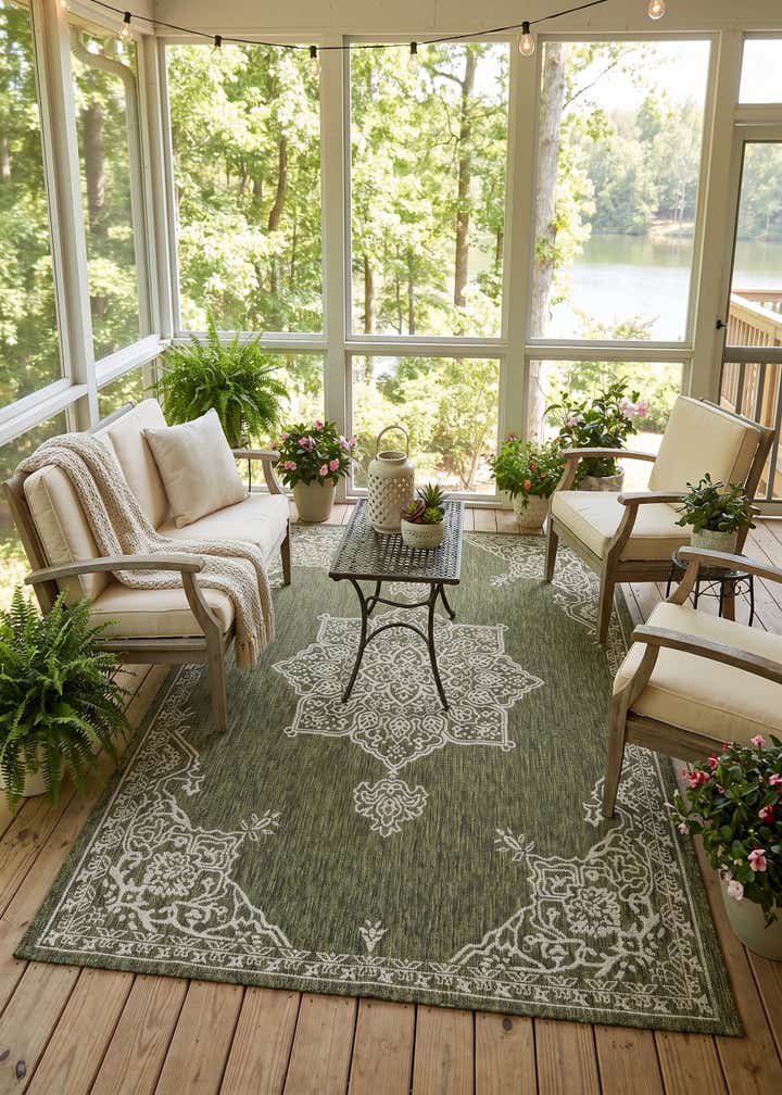 5' 3 x 8' Easy-Clean Traditional Indoor / Outdoor Rug