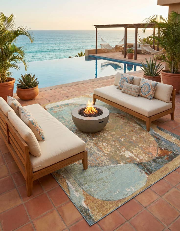 Detail image of 7' 10 x 10' Easy-Clean Modern Indoor / Outdoor Rug