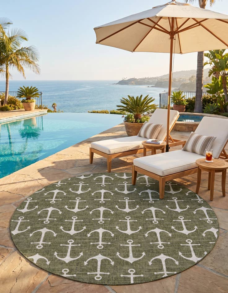 Detail image of 10' x 10' Easy-Clean Coastal Indoor / Outdoor Round Rug