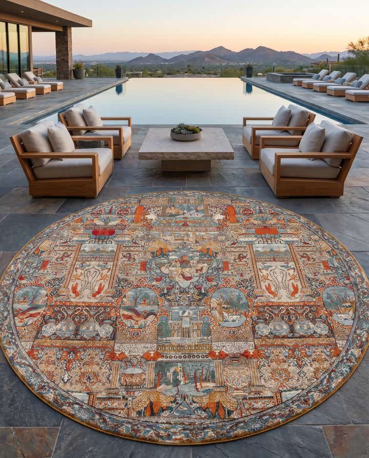 10' x 10' Easy-Clean Traditional Indoor / Outdoor Round Rug
