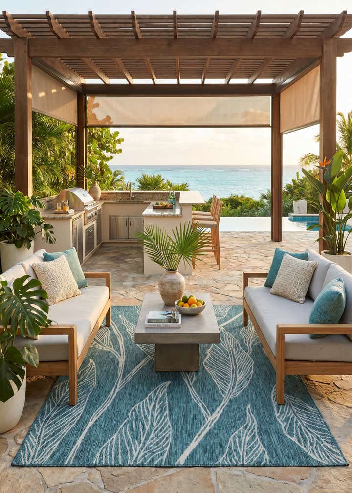 5' 3 x 8' Easy-Clean Botanical Indoor / Outdoor Rug