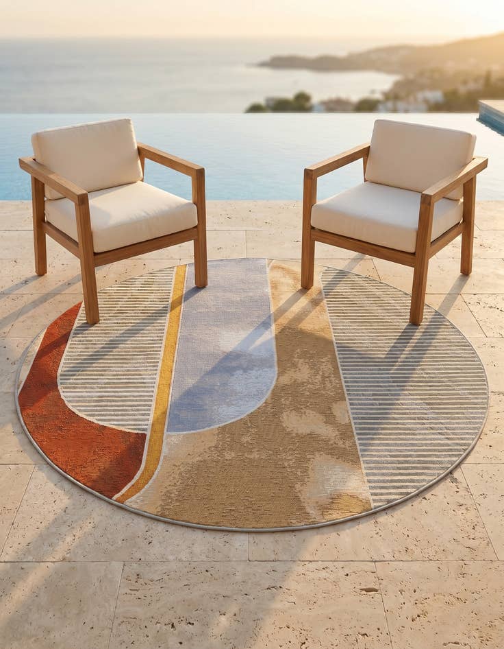 Detail image of 6' 1 x 6' 1 Easy-Clean Modern Indoor / Outdoor Round Rug