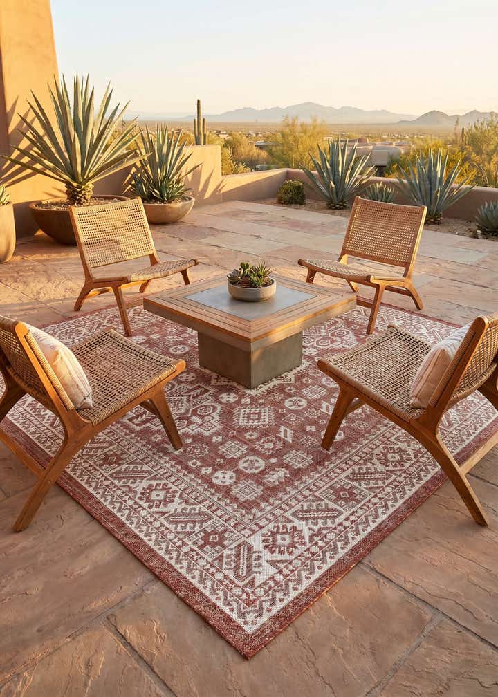 6' x 6' Easy-Clean Aztec Indoor / Outdoor Square Rug