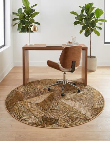 4' x 4' Easy-Clean Botanical Indoor / Outdoor Round Rug