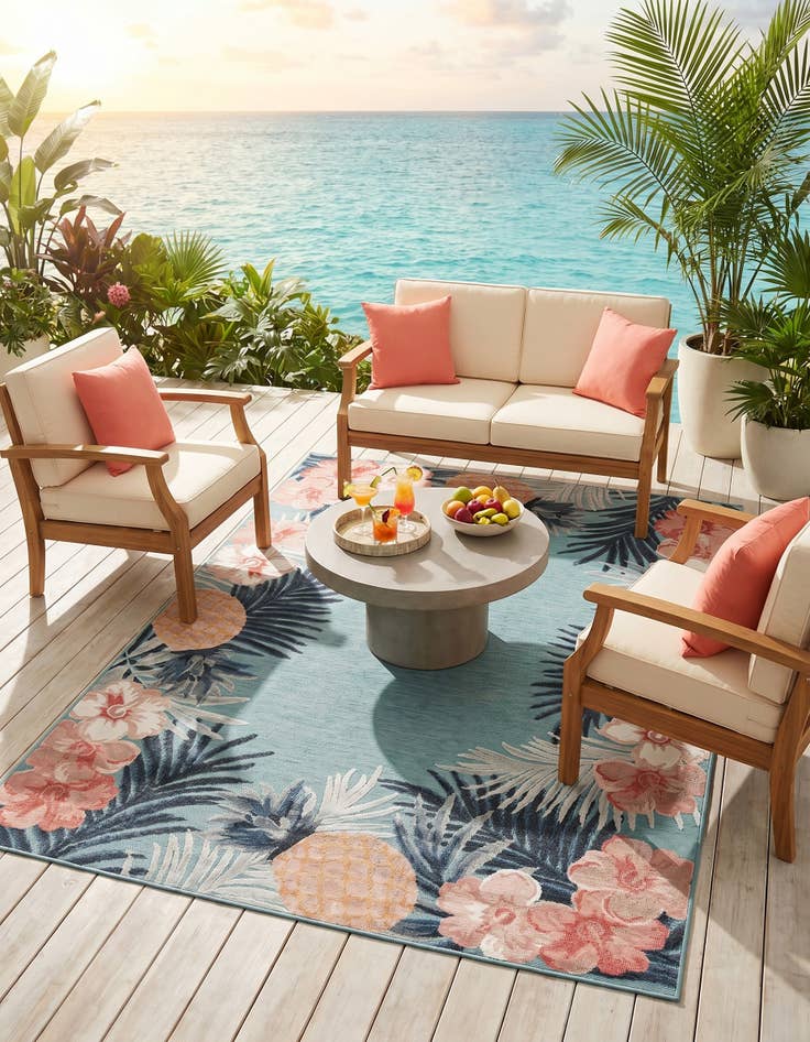 Detail image of 6' 4 x 9' Easy-Clean Botanical Indoor / Outdoor Rug