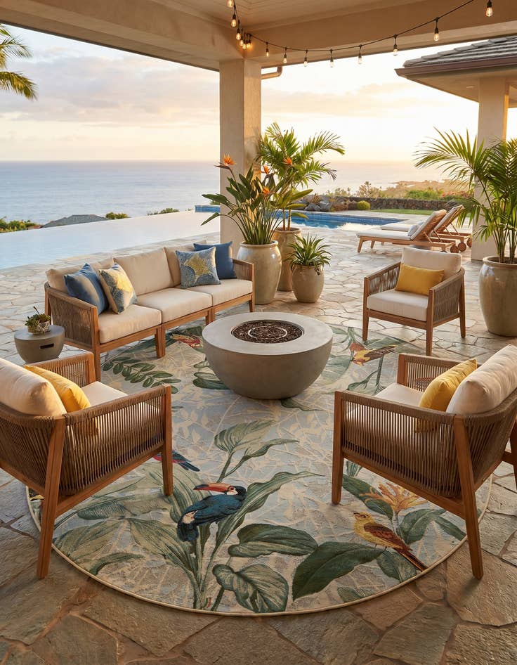 Detail image of 7' 10 x 10' Easy-Clean Botanical Indoor / Outdoor Oval Rug