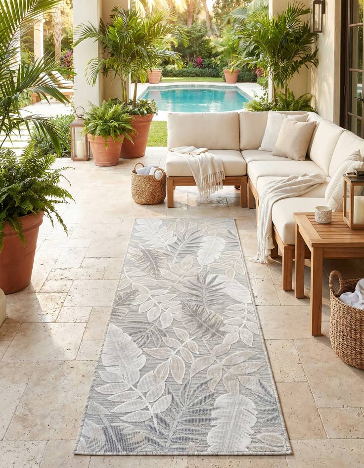 Detail image of 2' 2 x 6' Easy-Clean Botanical Indoor / Outdoor Runner Rug
