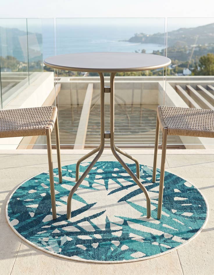 Detail image of 3' x 3' Easy-Clean Botanical Indoor / Outdoor Round Rug