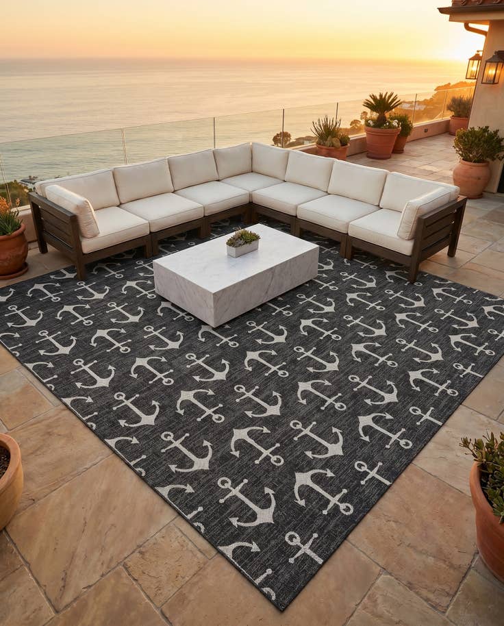 Detail image of 13' x 13' Easy-Clean Coastal Indoor / Outdoor Square Rug