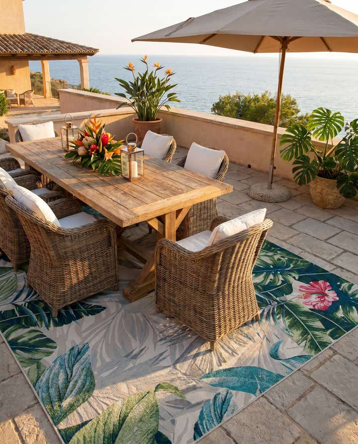 7' 10 x 10' Easy-Clean Botanical Indoor / Outdoor Rug
