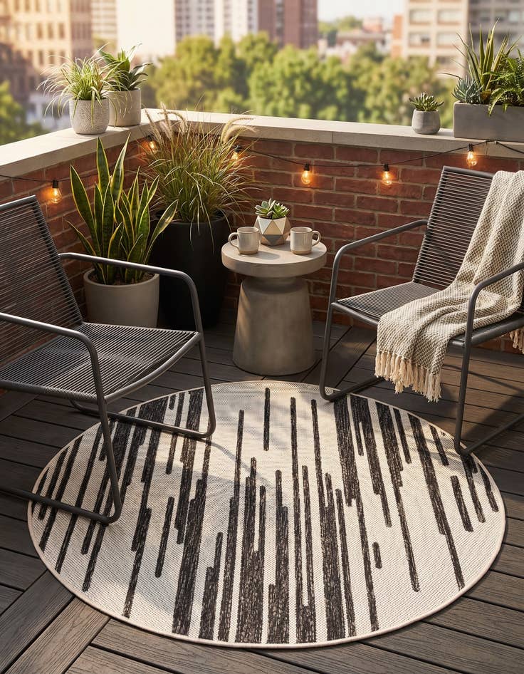 Detail image of 3' x 3' Easy-Clean Modern Indoor / Outdoor Round Rug