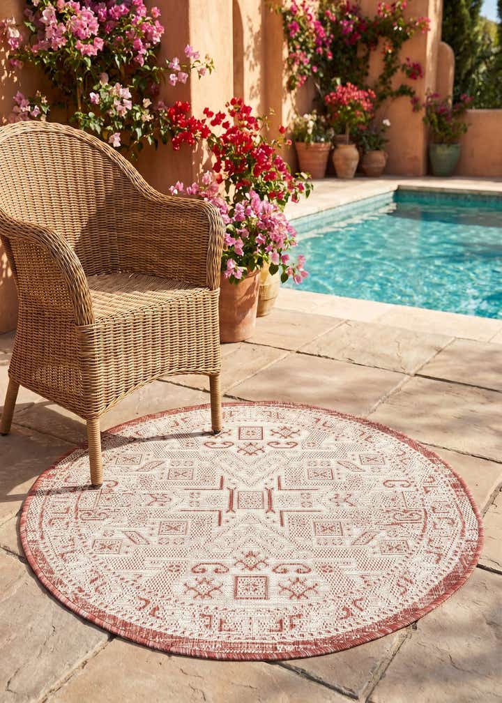 3' x 3' Easy-Clean Aztec Indoor / Outdoor Round Rug