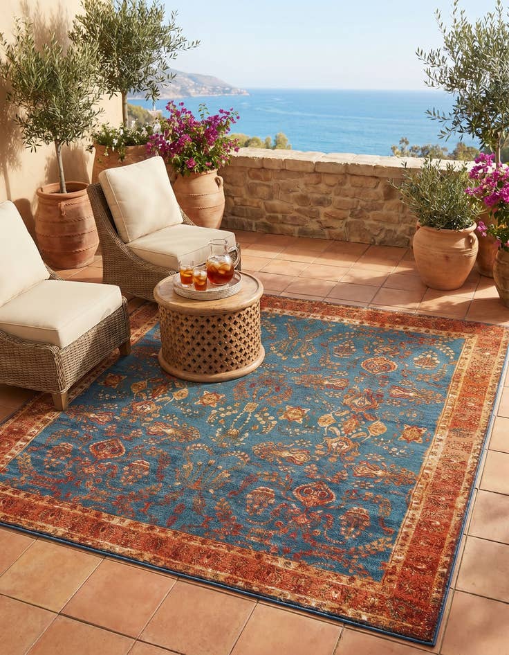 Detail image of 7' 10 x 7' 10 Easy-Clean Traditional Indoor / Outdoor Square Rug