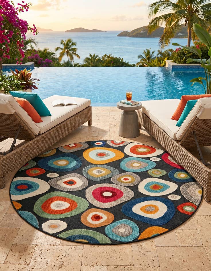 Detail image of 6' x 6' Easy-Clean Casablanca Indoor / Outdoor Round Rug