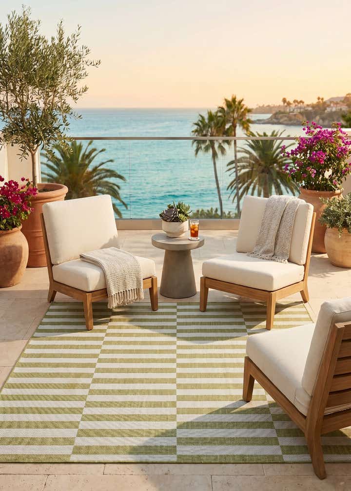 6' x 6' Easy-Clean Striped Indoor / Outdoor Square Rug