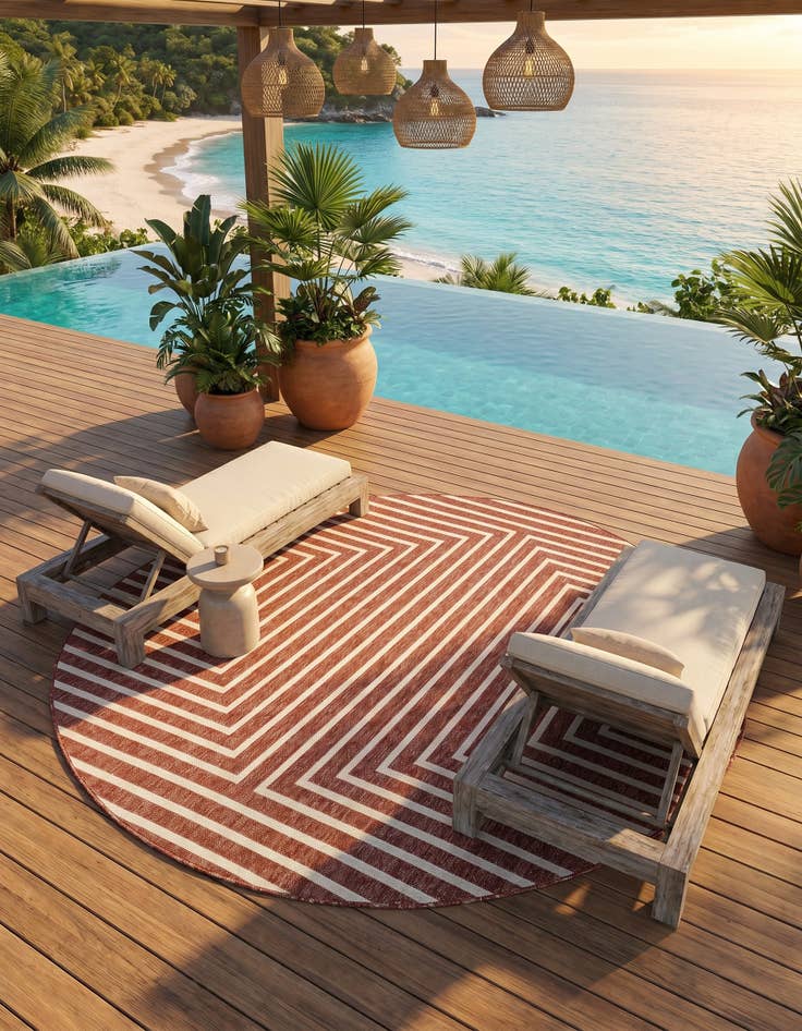 Detail image of 7' 10 x 7' 10 Easy-Clean Modern Indoor / Outdoor Round Rug