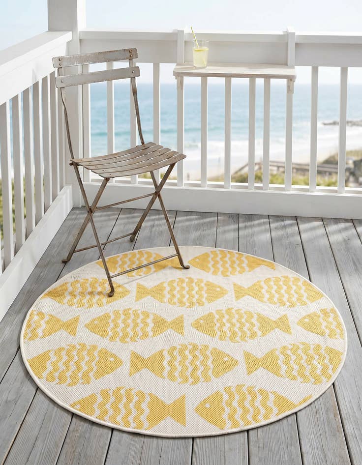 Detail image of 3' 1 x 3' 1 Easy-Clean Coastal Indoor / Outdoor Round Rug