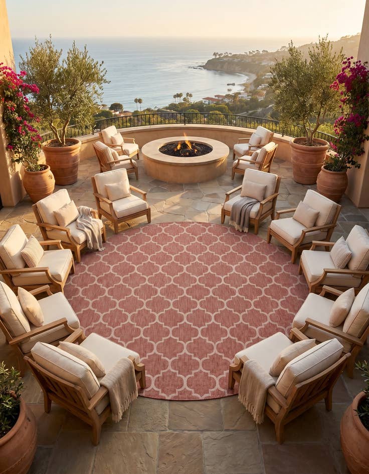 Detail image of 13' x 13' Easy-Clean Trellis Indoor / Outdoor Round Rug
