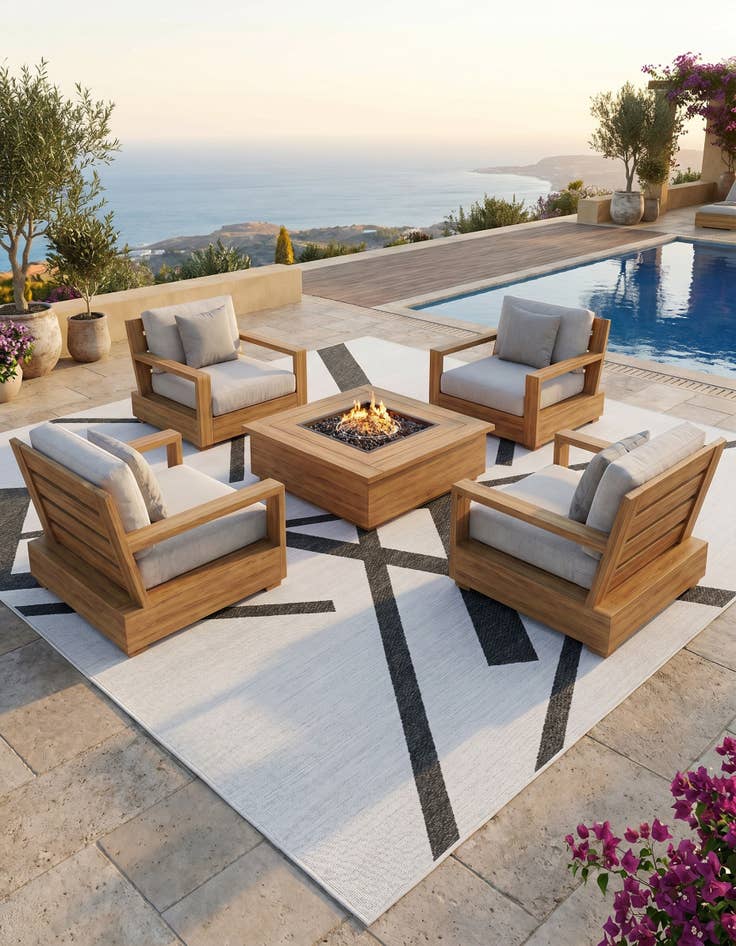 Detail image of 10' x 10' Easy-Clean Modern Indoor / Outdoor Square Rug